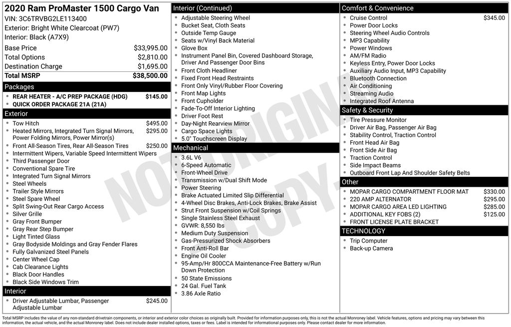ram promaster cargo van 2020 3C6TRVBG2LE113400 image ram promaster cargo van 2020 3C6TRVBG2LE113400 image
